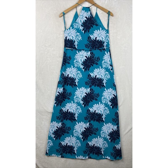 Ann Taylor LOFT Maxi Dress Womens 0 petite Turquoise Floral V Neck Vacation - Picture 6 of 13